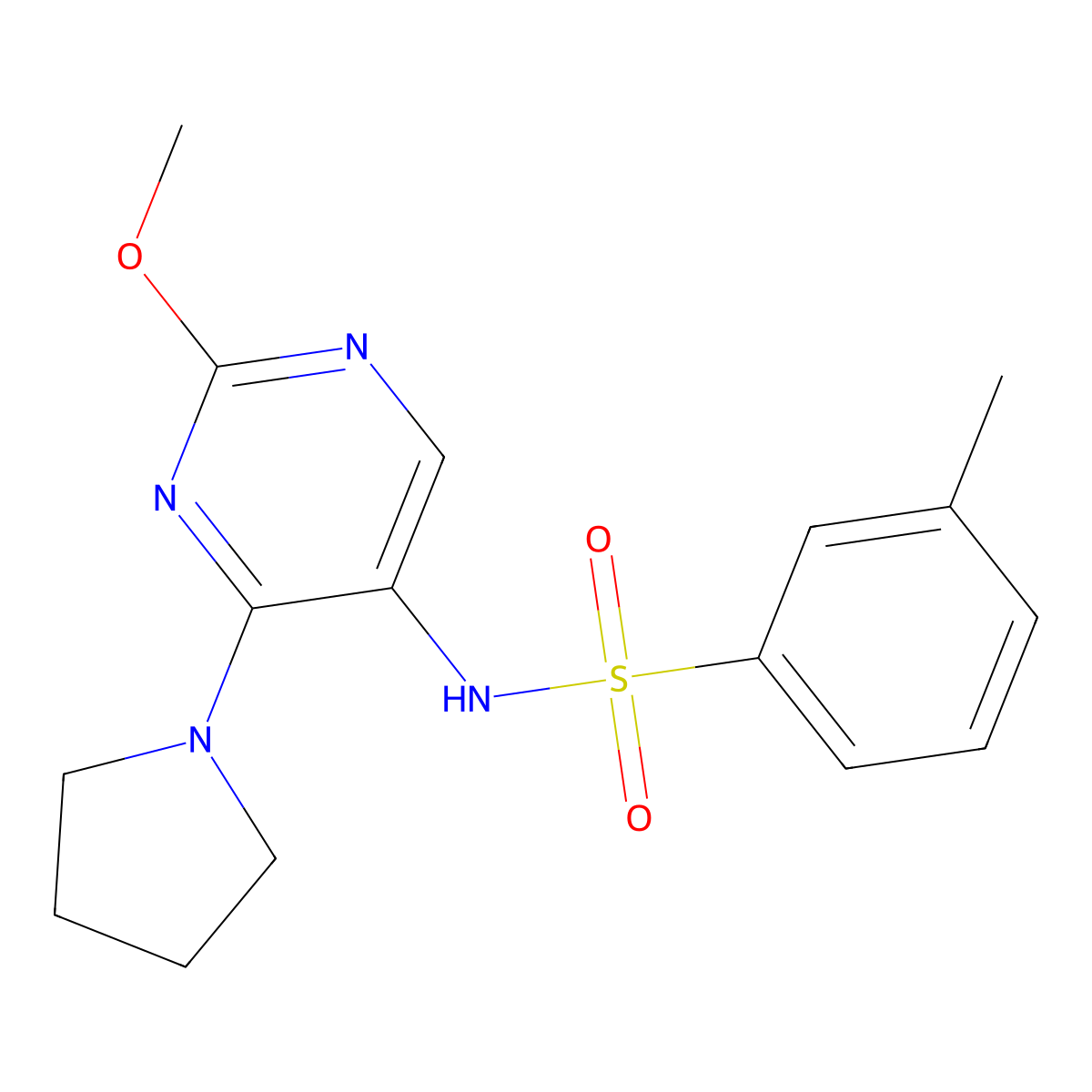 N-(2-methoxy-4-(pyrrolidin-1-yl)pyrimidin-5-yl)-3-methylbenzenesulfonamide molecular structure, CAS 1797622-44-6