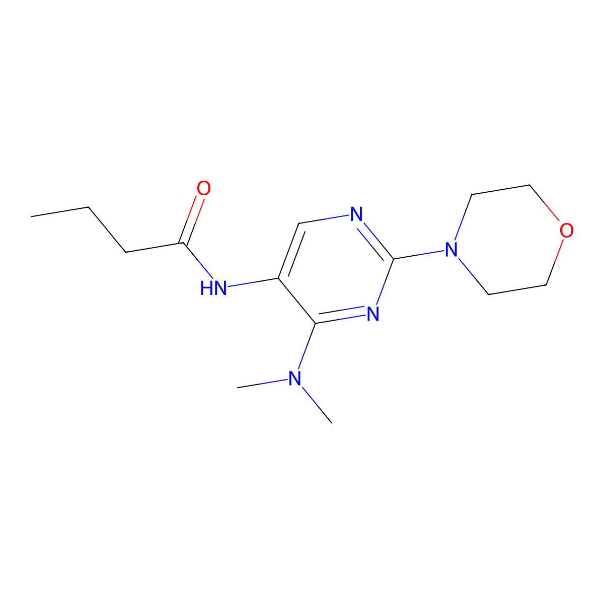 N-(4-(dimethylamino)-2-morpholinopyrimidin-5-yl)butyramide molecular structure, CAS 1797622-57-1