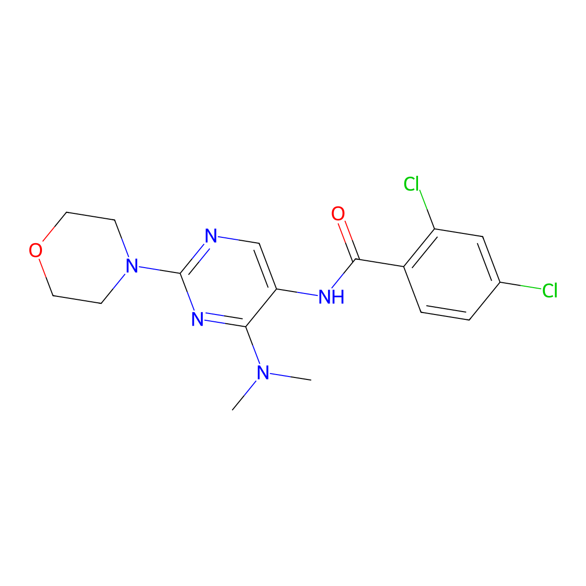 2,4-dichloro-N-[4-(dimethylamino)-2-(morpholin-4-yl)pyrimidin-5-yl]benzamide molecular structure, CAS 1797622-64-0