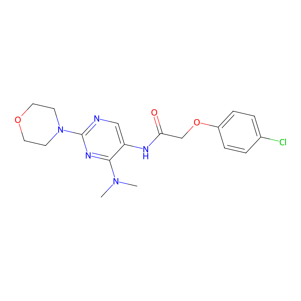 2-(4-chlorophenoxy)-N-(4-(dimethylamino)-2-morpholinopyrimidin-5-yl)acetamide molecular structure, CAS 1797622-75-3