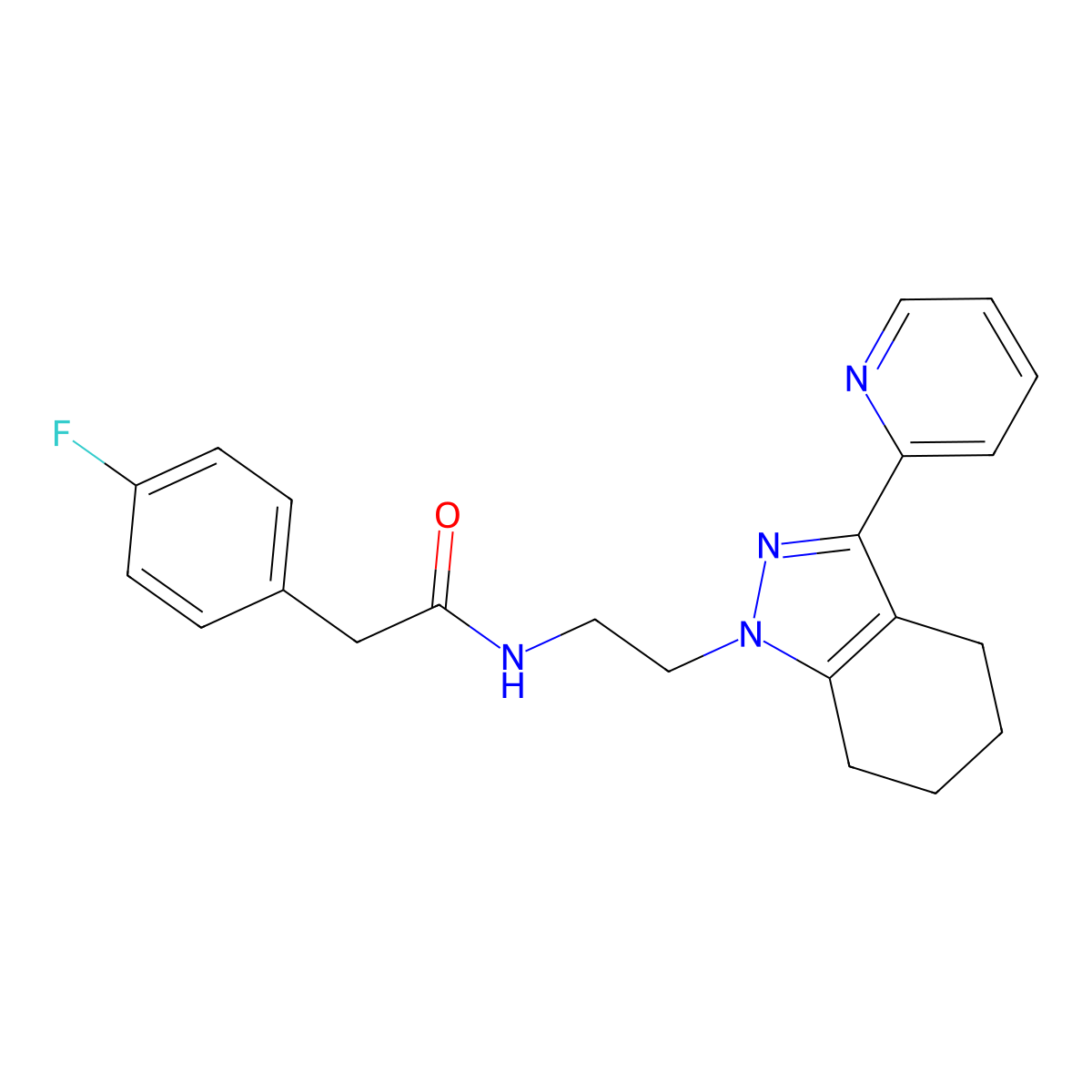 2-(4-fluorophenyl)-N-(2-(3-(pyridin-2-yl)-4,5,6,7-tetrahydro-1H-indazol-1-yl)ethyl)acetamide molecular structure, CAS 1797623-44-9