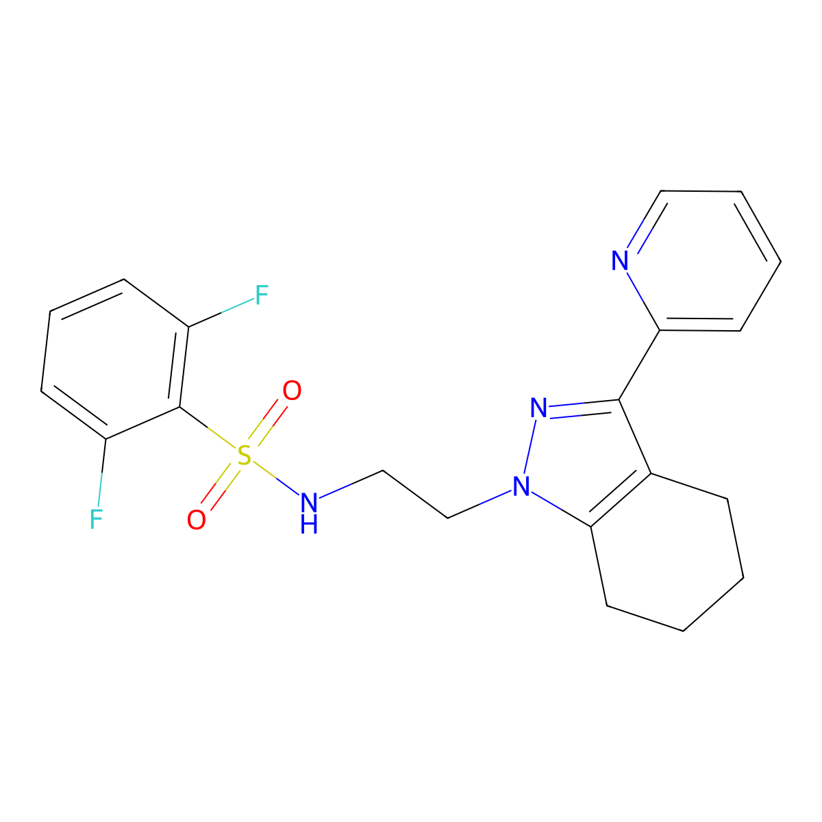 2,6-difluoro-N-(2-(3-(pyridin-2-yl)-4,5,6,7-tetrahydro-1H-indazol-1-yl)ethyl)benzenesulfonamide molecular structure, CAS 1797623-92-7