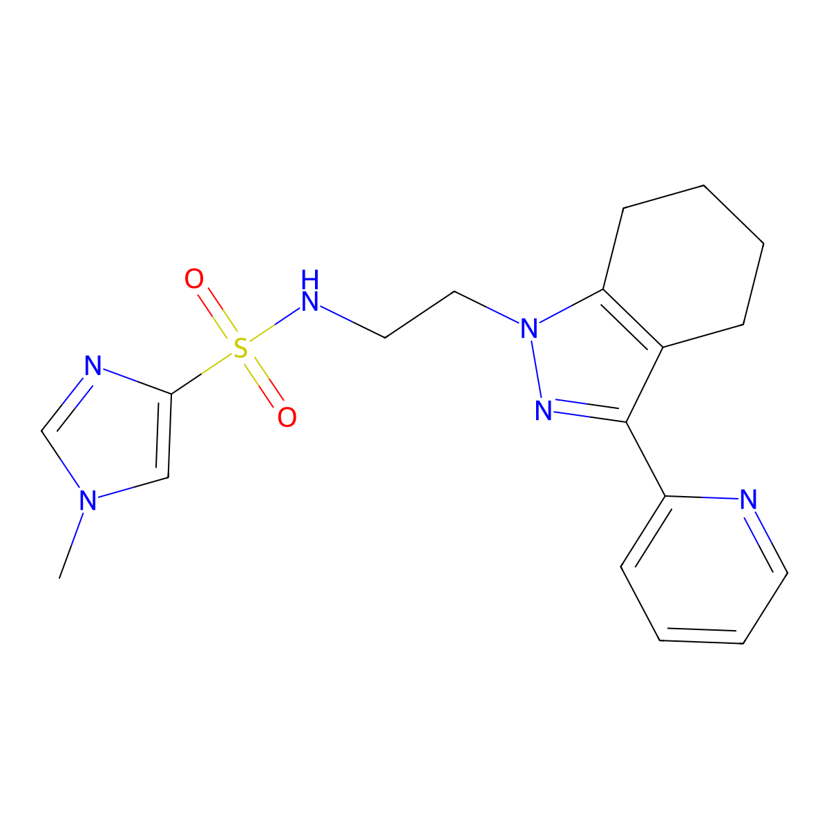 1-methyl-N-{2-[3-(pyridin-2-yl)-4,5,6,7-tetrahydro-1H-indazol-1-yl]ethyl}-1H-imidazole-4-sulfonamide molecular structure, CAS 1797624-00-0