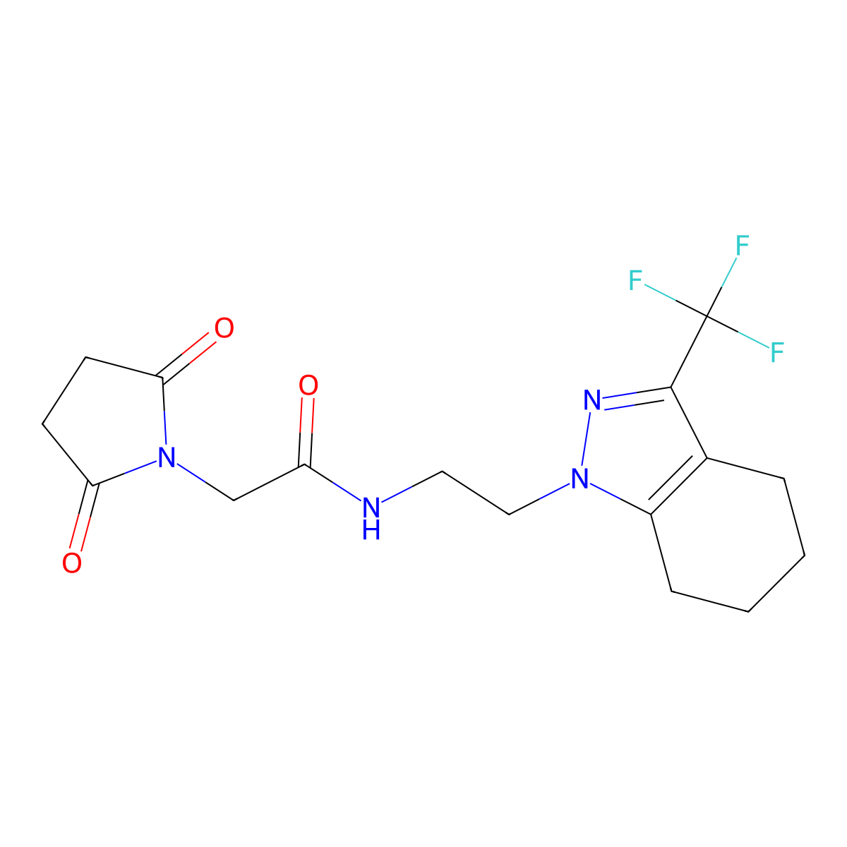 2-(2,5-dioxopyrrolidin-1-yl)-N-(2-(3-(trifluoromethyl)-4,5,6,7-tetrahydro-1H-indazol-1-yl)ethyl)acetamide molecular structure, CAS 1797624-10-2