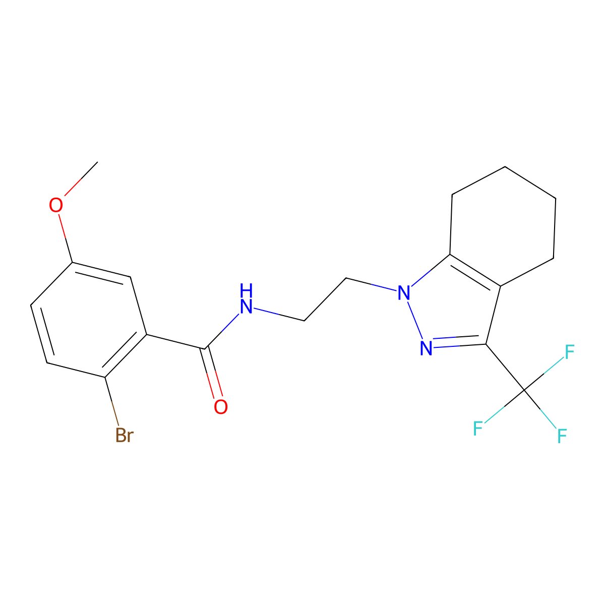 2-bromo-5-methoxy-N-{2-[3-(trifluoromethyl)-4,5,6,7-tetrahydro-1H-indazol-1-yl]ethyl}benzamide molecular structure, CAS 1797624-31-7