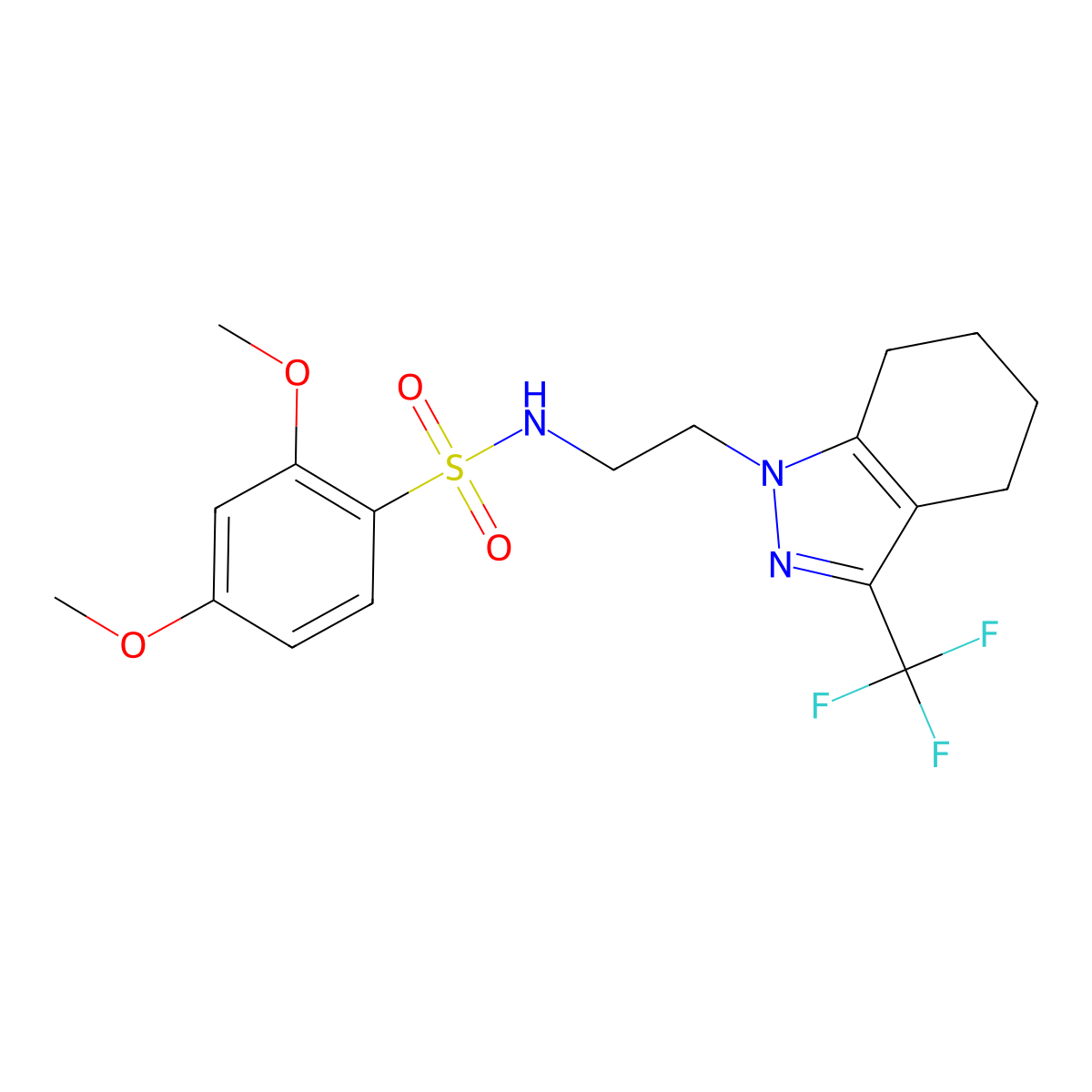 2,4-dimethoxy-N-(2-(3-(trifluoromethyl)-4,5,6,7-tetrahydro-1H-indazol-1-yl)ethyl)benzenesulfonamide molecular structure, CAS 1797624-37-3