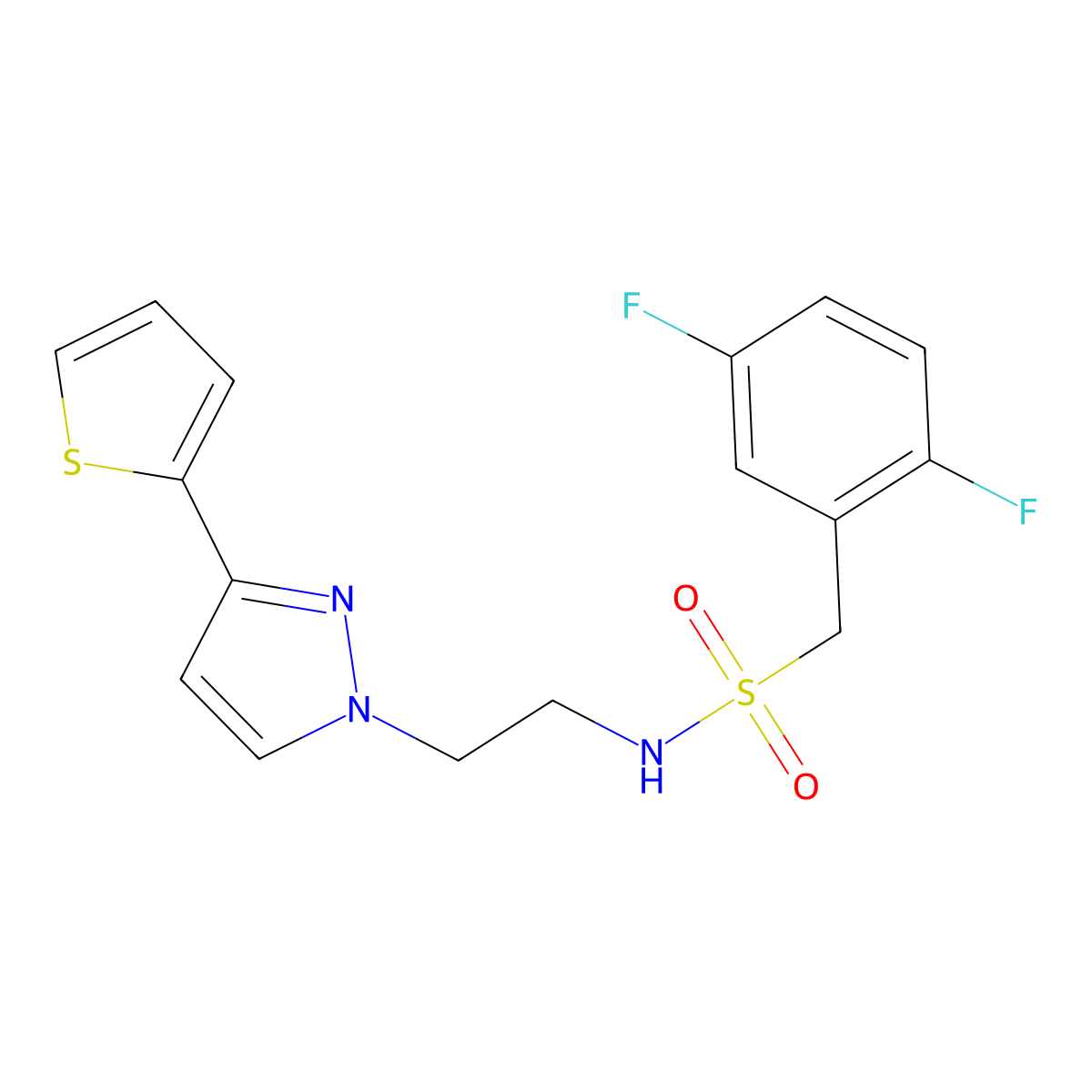 1-(2,5-difluorophenyl)-N-(2-(3-(thiophen-2-yl)-1H-pyrazol-1-yl)ethyl)methanesulfonamide molecular structure, CAS 1797627-71-4