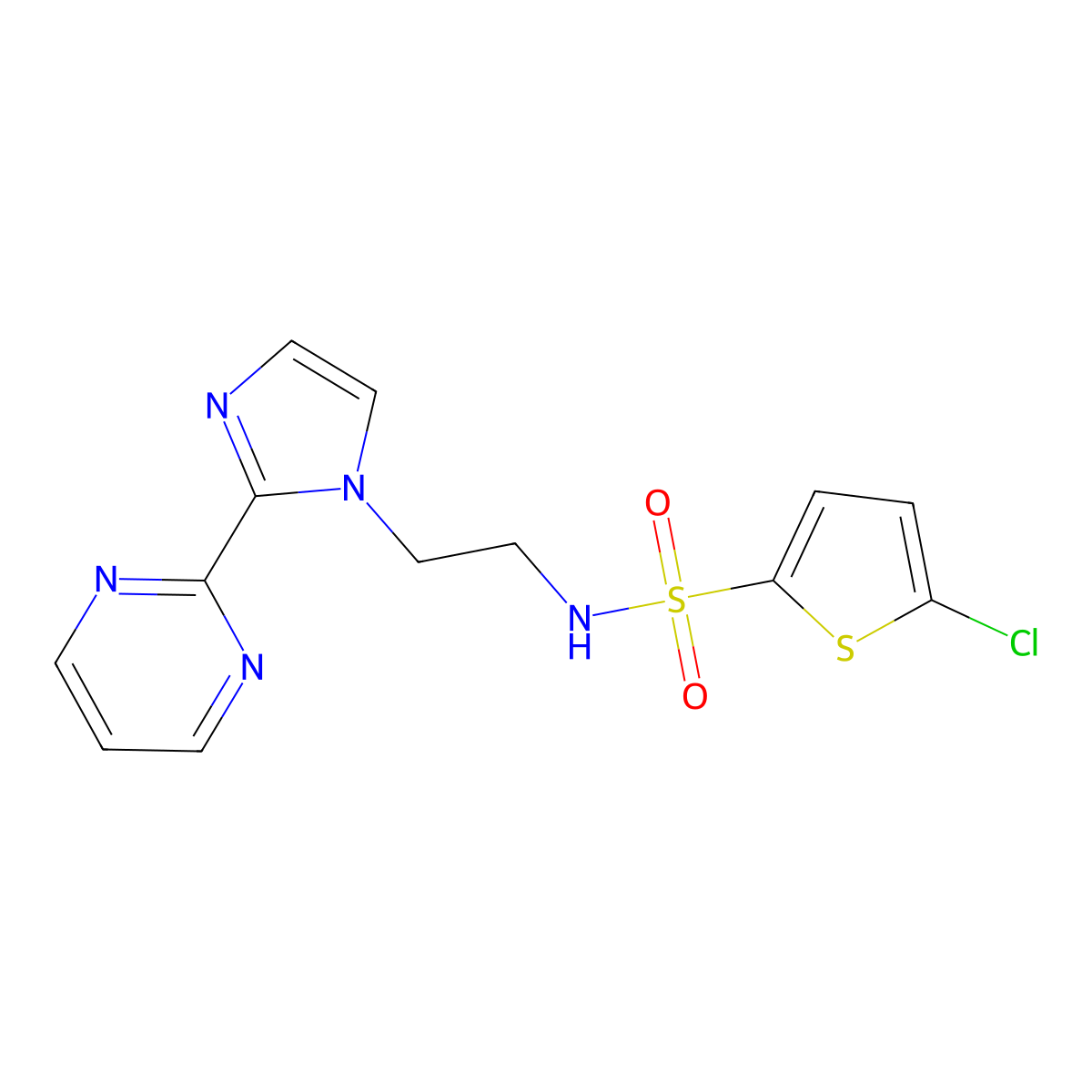 5-chloro-N-(2-(2-(pyrimidin-2-yl)-1H-imidazol-1-yl)ethyl)thiophene-2-sulfonamide molecular structure, CAS 1797628-28-4