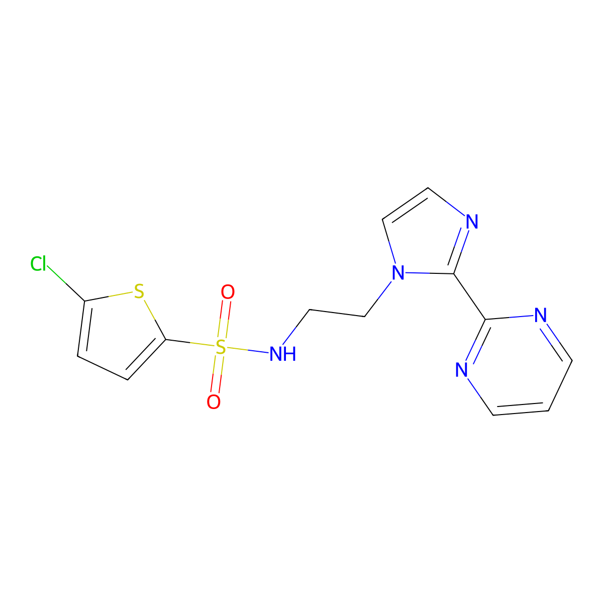5-chloro-N-(2-(2-(pyrimidin-2-yl)-1H-imidazol-1-yl)ethyl)thiophene-2-sulfonamide molecular structure, CAS 1797628-28-4
