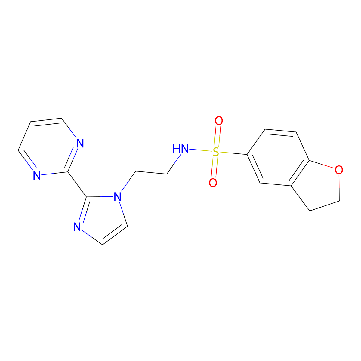 N-(2-(2-(pyrimidin-2-yl)-1H-imidazol-1-yl)ethyl)-2,3-dihydrobenzofuran-5-sulfonamide molecular structure, CAS 1797628-48-8