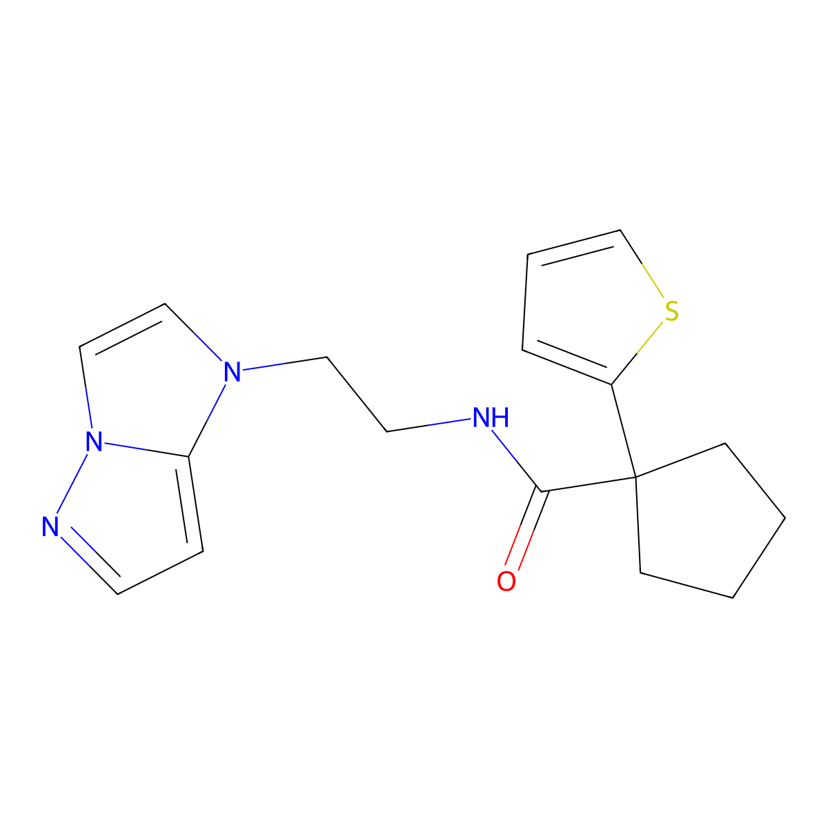 N-(2-{1H-pyrazolo[1,5-a]imidazol-1-yl}ethyl)-1-(thiophen-2-yl)cyclopentane-1-carboxamide molecular structure, CAS 1797628-80-8