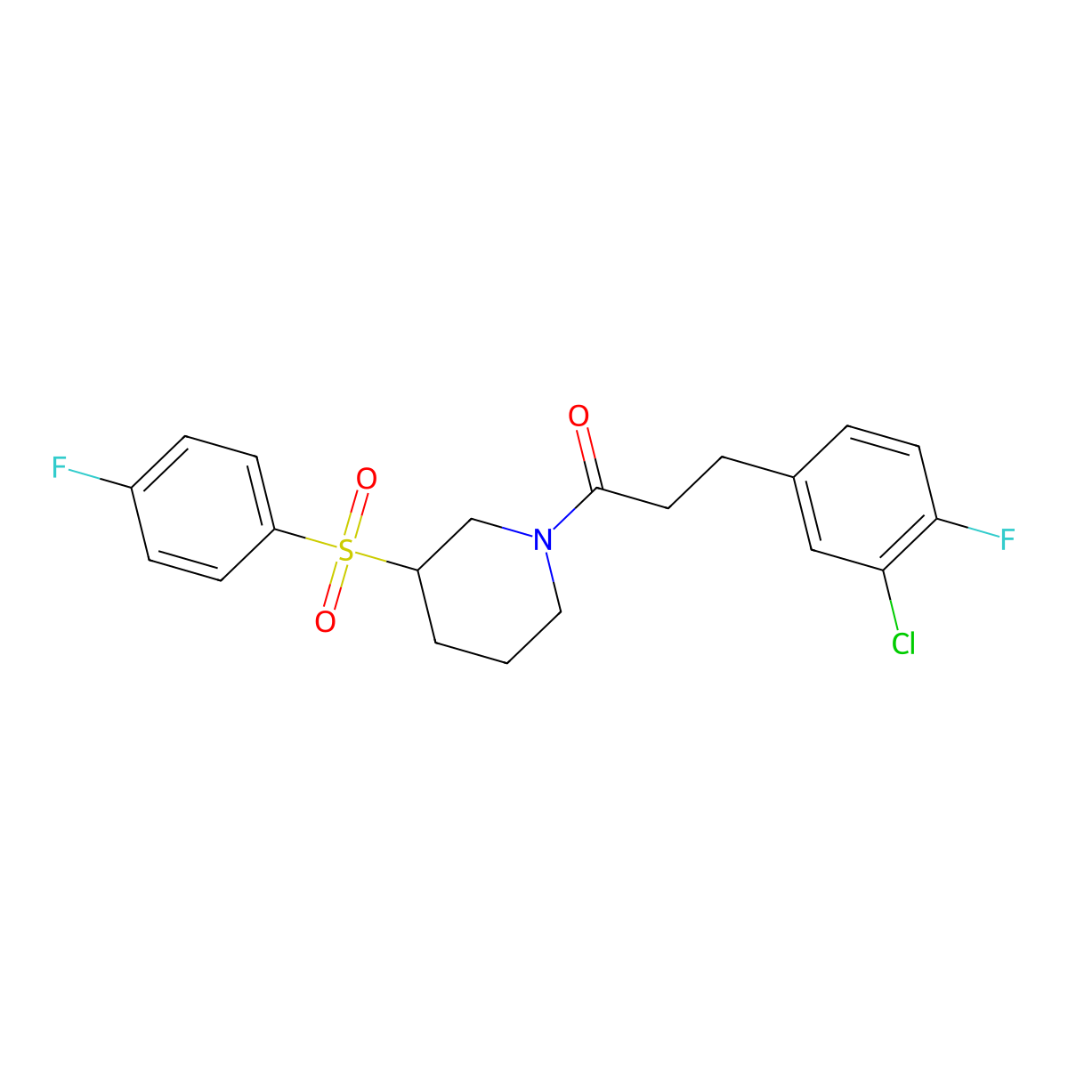 3-(3-Chloro-4-fluorophenyl)-1-(3-((4-fluorophenyl)sulfonyl)piperidin-1-yl)propan-1-one molecular structure, CAS 1797629-18-5