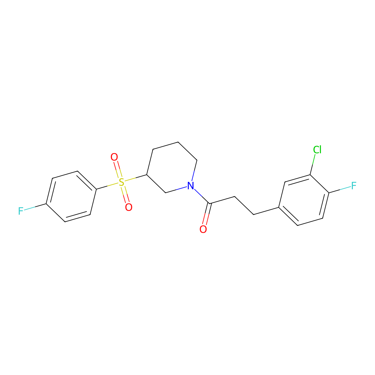 3-(3-Chloro-4-fluorophenyl)-1-(3-((4-fluorophenyl)sulfonyl)piperidin-1-yl)propan-1-one molecular structure, CAS 1797629-18-5