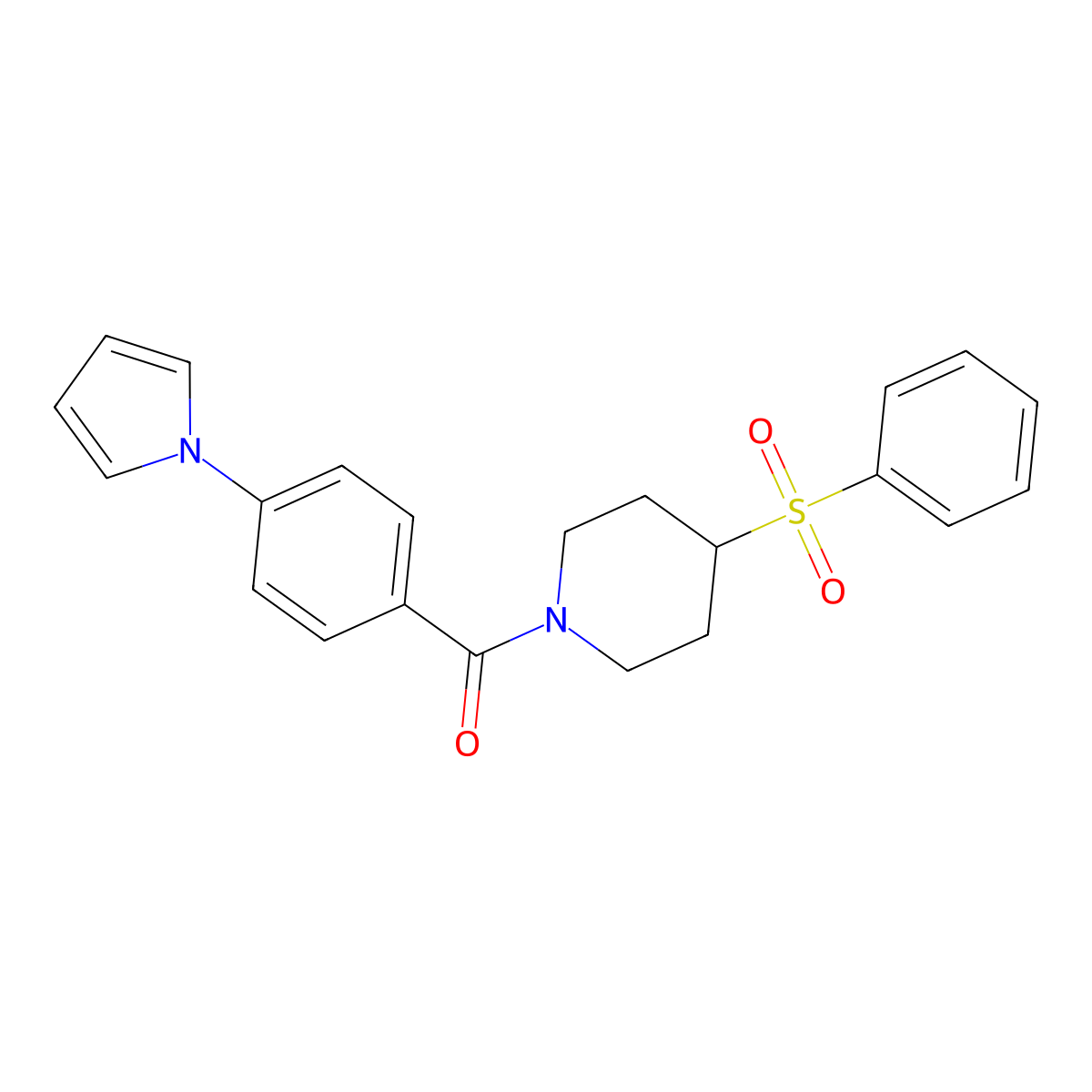 (4-(1H-pyrrol-1-yl)phenyl)(4-(phenylsulfonyl)piperidin-1-yl)methanone molecular structure, CAS 1797629-90-3