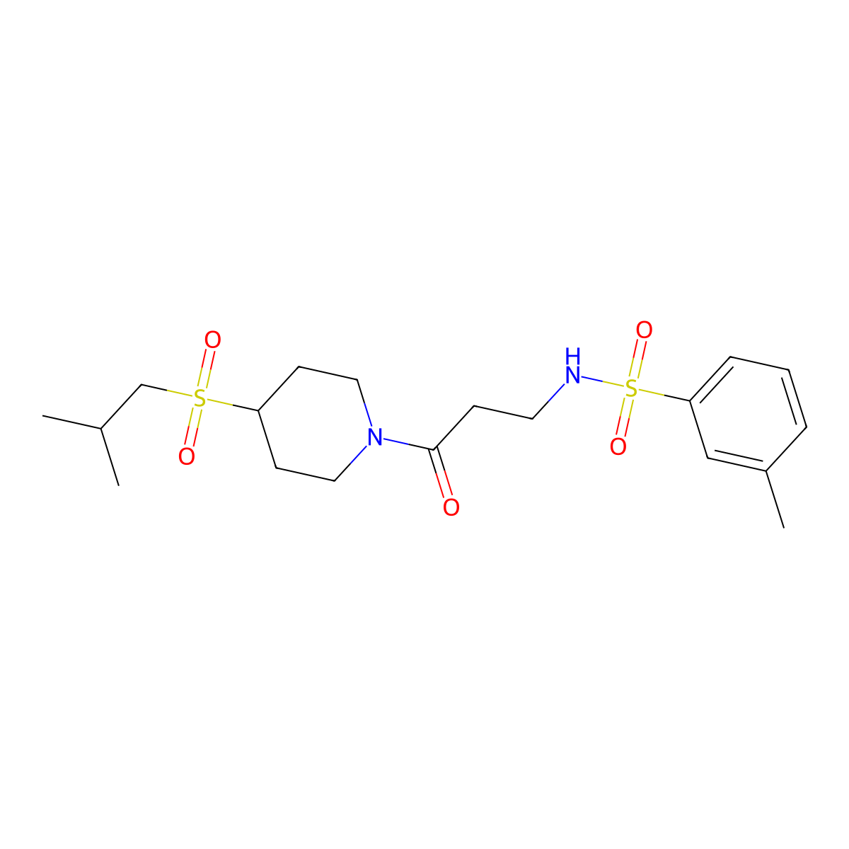 N-(3-(4-(isobutylsulfonyl)piperidin-1-yl)-3-oxopropyl)-3-methylbenzenesulfonamide molecular structure, CAS 1797630-04-6
