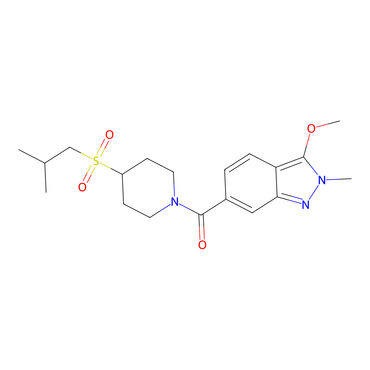 (4-(isobutylsulfonyl)piperidin-1-yl)(3-methoxy-2-methyl-2H-indazol-6-yl)methanone molecular structure, CAS 1797630-13-7