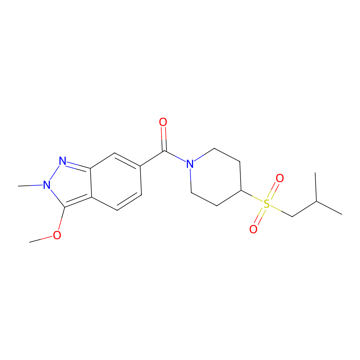 (4-(isobutylsulfonyl)piperidin-1-yl)(3-methoxy-2-methyl-2H-indazol-6-yl)methanone molecular structure, CAS 1797630-13-7