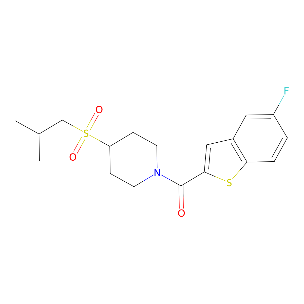 (5-Fluorobenzo[b]thiophen-2-yl)(4-(isobutylsulfonyl)piperidin-1-yl)methanone molecular structure, CAS 1797630-16-0