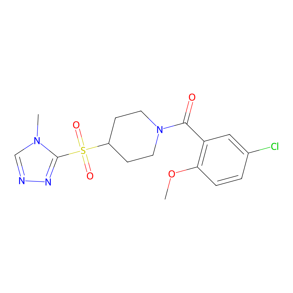 (5-chloro-2-methoxyphenyl)(4-((4-methyl-4H-1,2,4-triazol-3-yl)sulfonyl)piperidin-1-yl)methanone molecular structure, CAS 1797630-31-9