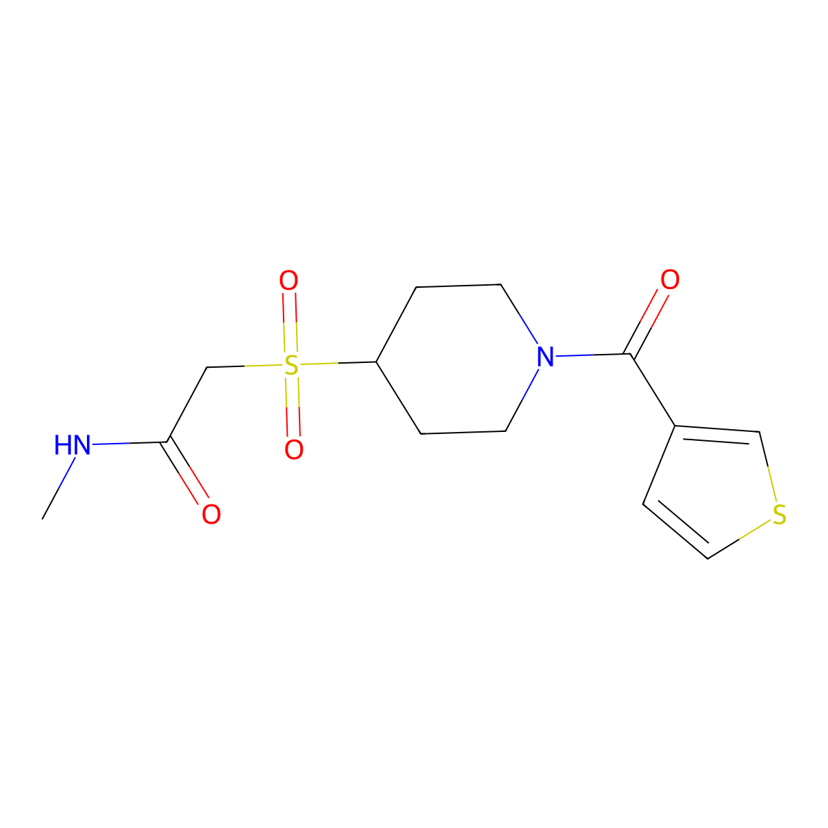 N-methyl-2-((1-(thiophene-3-carbonyl)piperidin-4-yl)sulfonyl)acetamide molecular structure, CAS 1797630-34-2