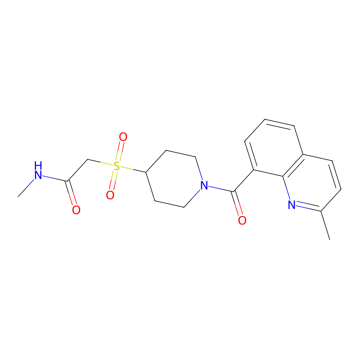 N-methyl-2-{[1-(2-methylquinoline-8-carbonyl)piperidin-4-yl]sulfonyl}acetamide molecular structure, CAS 1797630-40-0