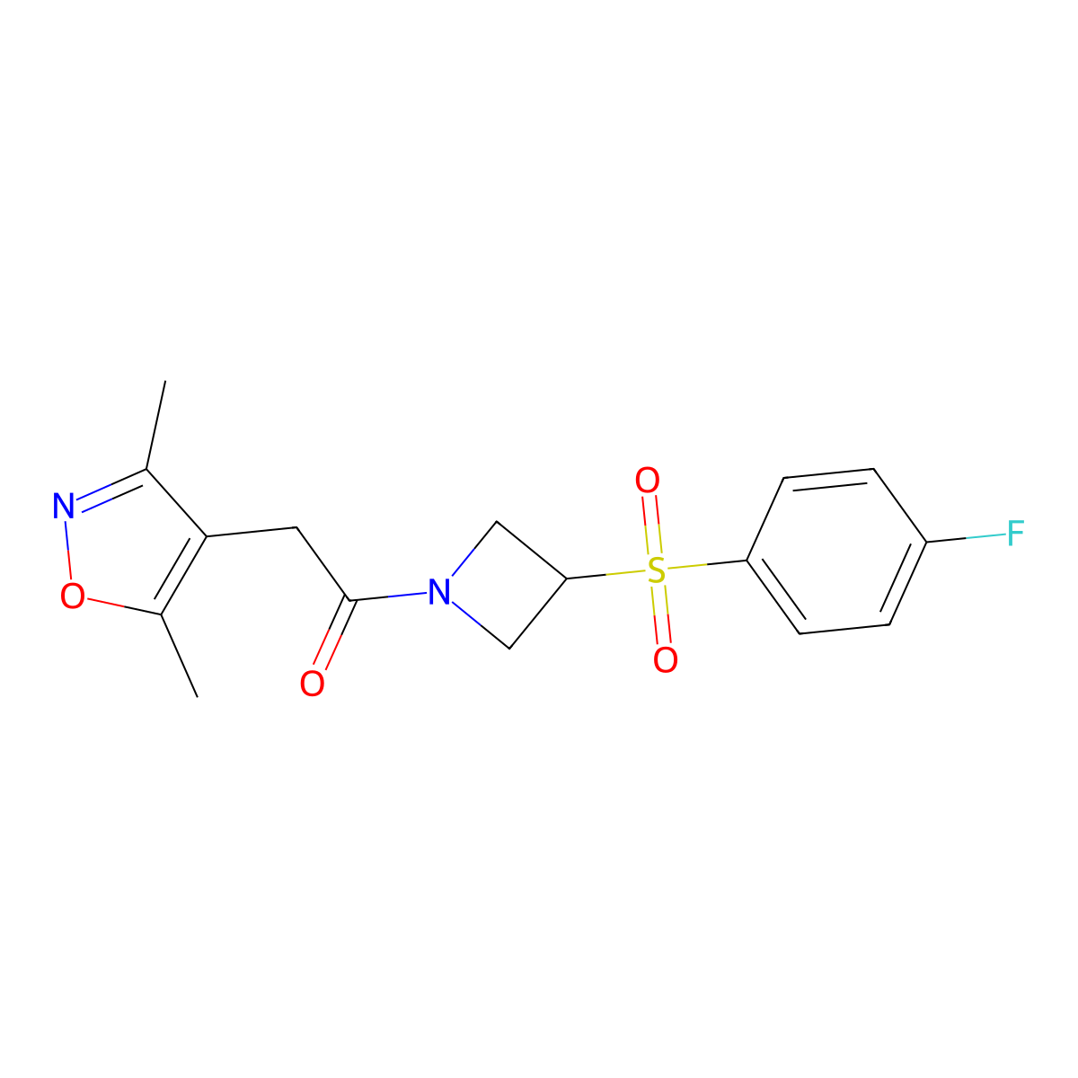 2-(3,5-Dimethylisoxazol-4-yl)-1-(3-((4-fluorophenyl)sulfonyl)azetidin-1-yl)ethanone molecular structure, CAS 1797630-67-1