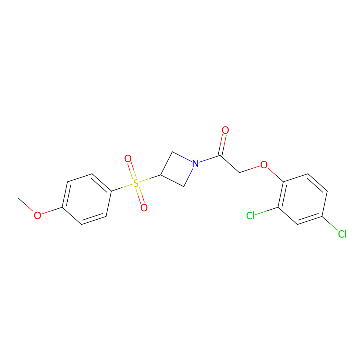 2-(2,4-Dichlorophenoxy)-1-(3-((4-methoxyphenyl)sulfonyl)azetidin-1-yl)ethanone molecular structure, CAS 1797631-35-6