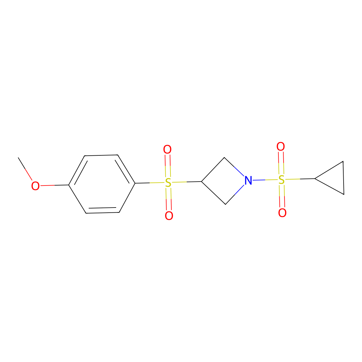 1-(Cyclopropylsulfonyl)-3-((4-methoxyphenyl)sulfonyl)azetidine molecular structure, CAS 1797631-53-8