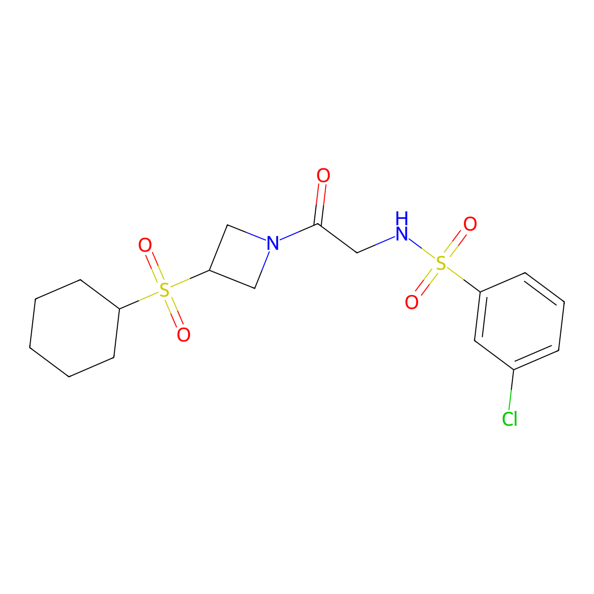 3-chloro-N-(2-(3-(cyclohexylsulfonyl)azetidin-1-yl)-2-oxoethyl)benzenesulfonamide molecular structure, CAS 1797631-89-0