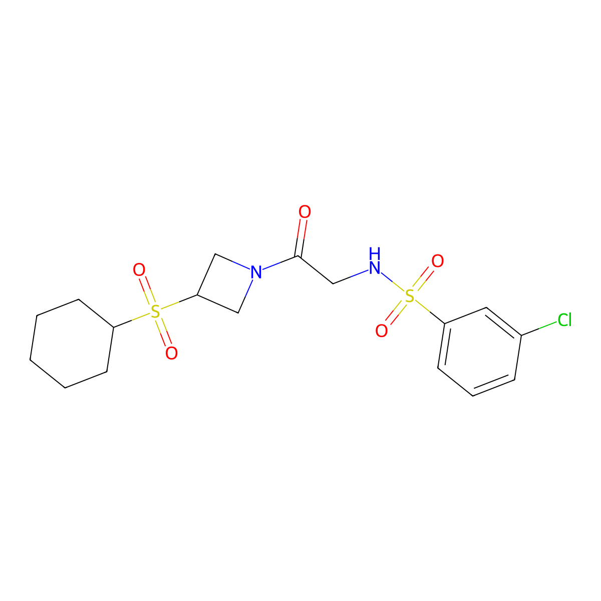 3-chloro-N-(2-(3-(cyclohexylsulfonyl)azetidin-1-yl)-2-oxoethyl)benzenesulfonamide molecular structure, CAS 1797631-89-0