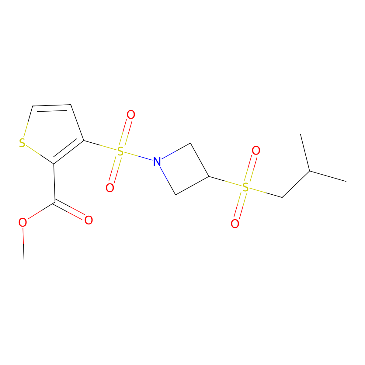Methyl 3-((3-(isobutylsulfonyl)azetidin-1-yl)sulfonyl)thiophene-2-carboxylate molecular structure, CAS 1797633-11-4