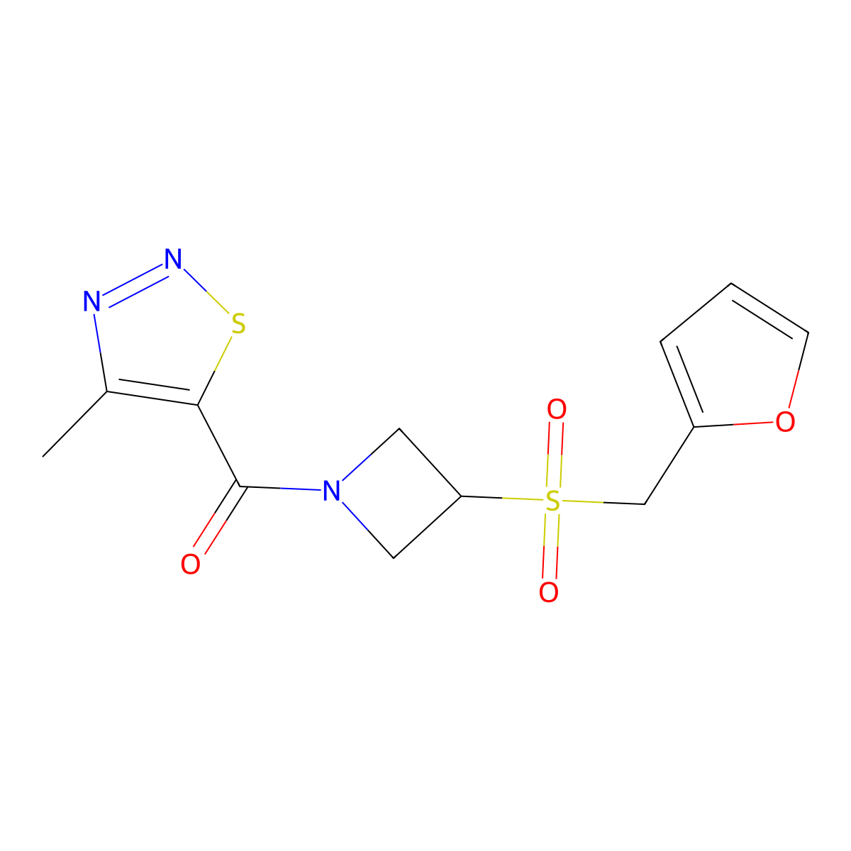 (3-((Furan-2-ylmethyl)sulfonyl)azetidin-1-yl)(4-methyl-1,2,3-thiadiazol-5-yl)methanone molecular structure, CAS 1797633-19-2