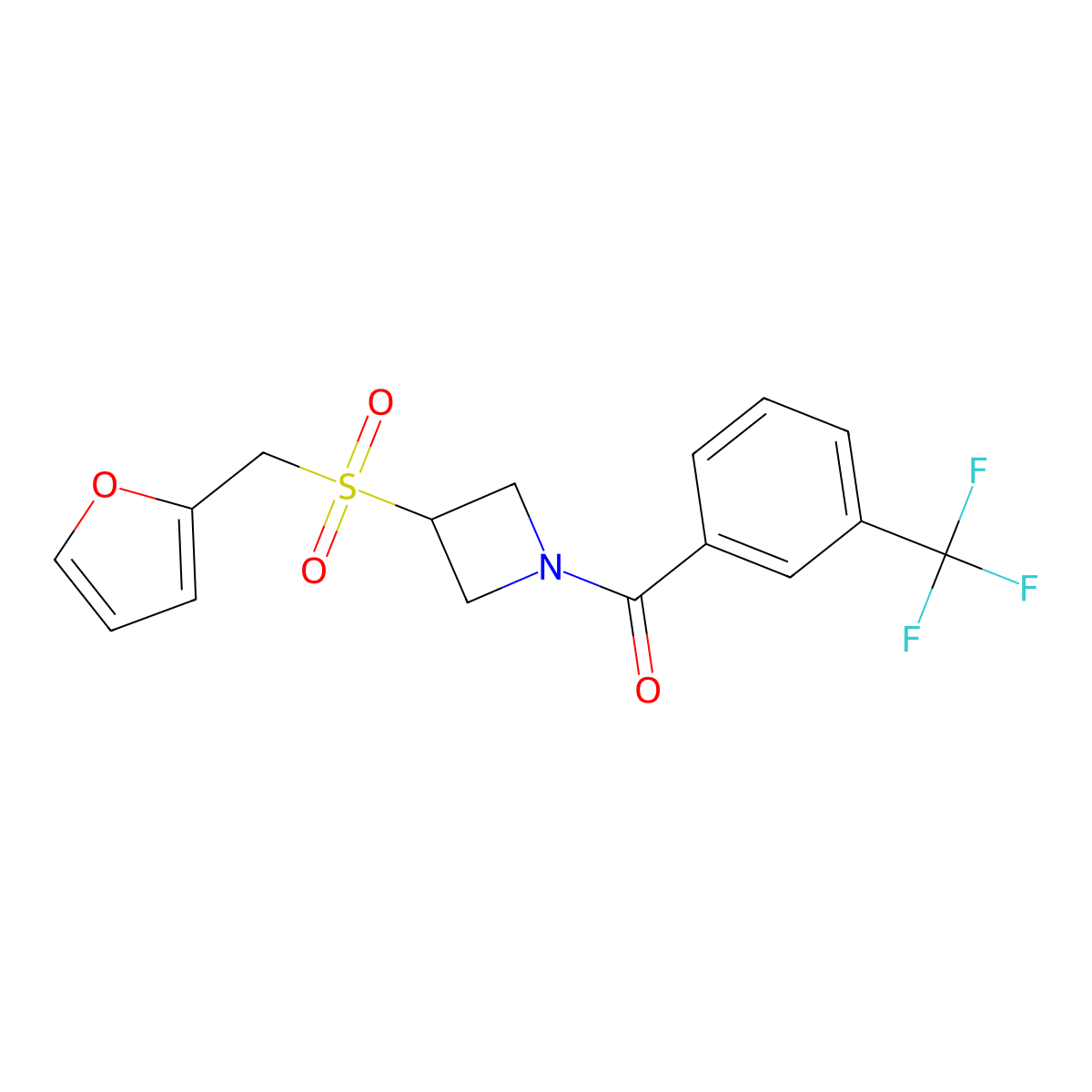 (3-((Furan-2-ylmethyl)sulfonyl)azetidin-1-yl)(3-(trifluoromethyl)phenyl)methanone molecular structure, CAS 1797633-42-1