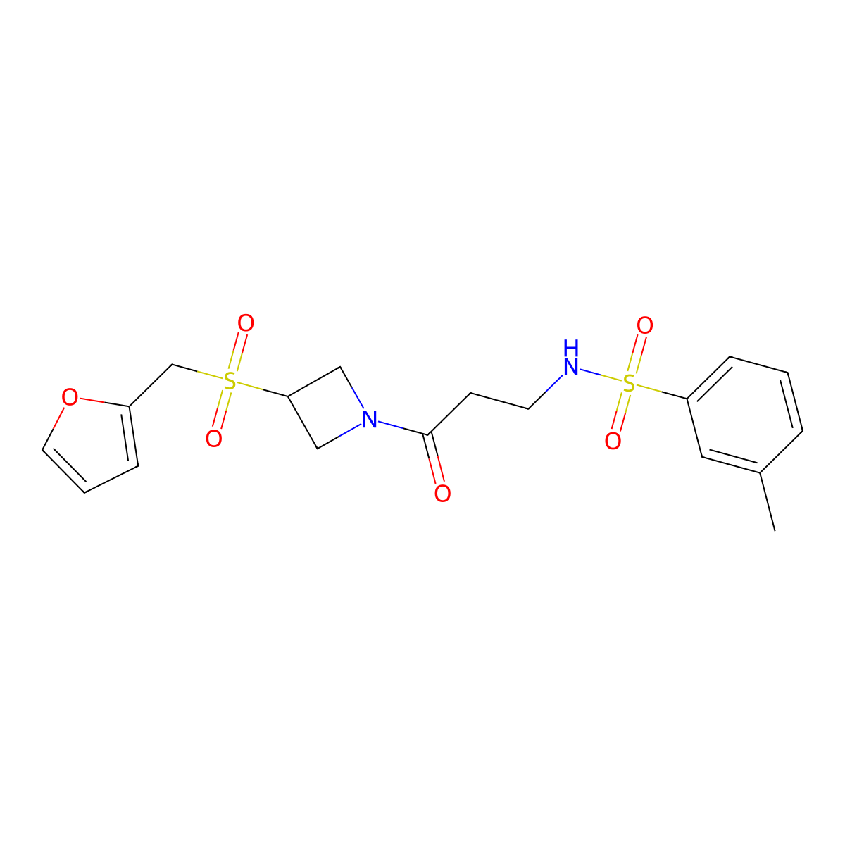 N-(3-(3-((furan-2-ylmethyl)sulfonyl)azetidin-1-yl)-3-oxopropyl)-3-methylbenzenesulfonamide molecular structure, CAS 1797633-51-2