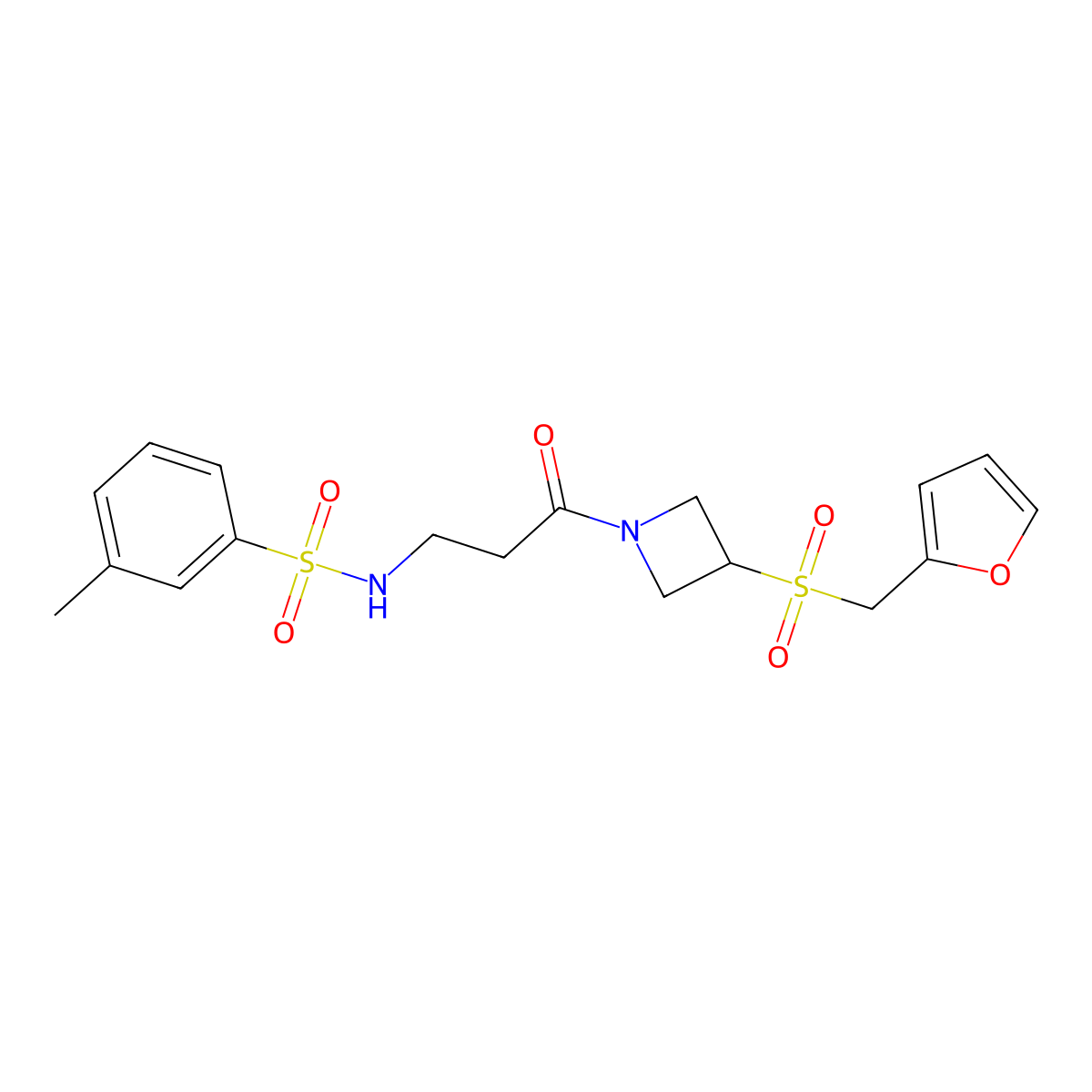 N-(3-(3-((furan-2-ylmethyl)sulfonyl)azetidin-1-yl)-3-oxopropyl)-3-methylbenzenesulfonamide molecular structure, CAS 1797633-51-2