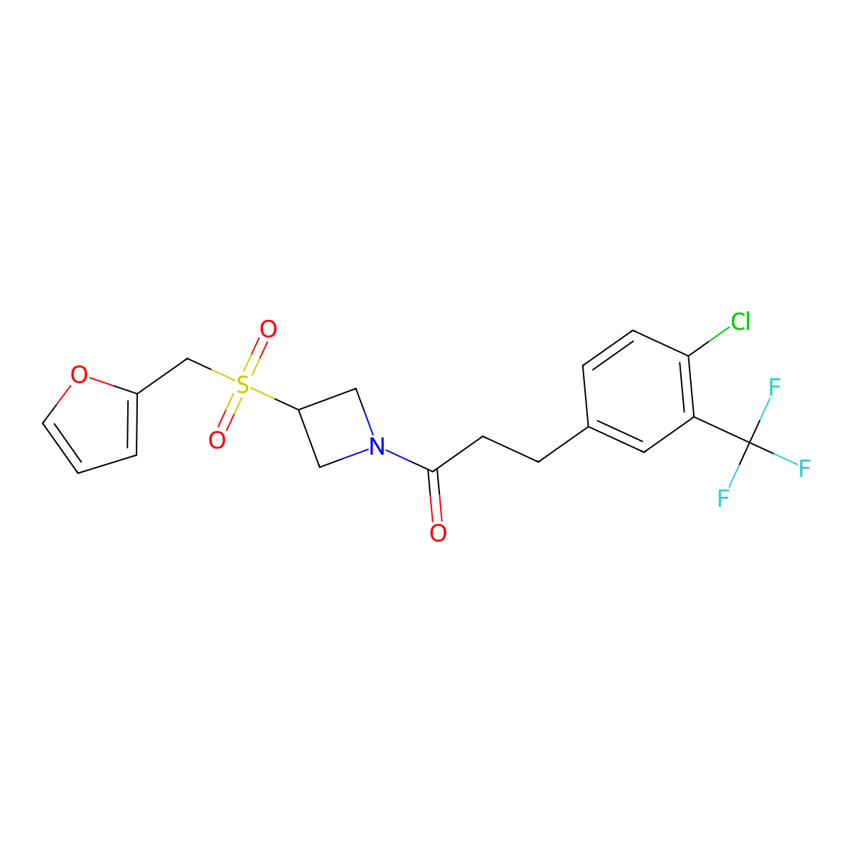 3-(4-Chloro-3-(trifluoromethyl)phenyl)-1-(3-((furan-2-ylmethyl)sulfonyl)azetidin-1-yl)propan-1-one molecular structure, CAS 1797633-60-3