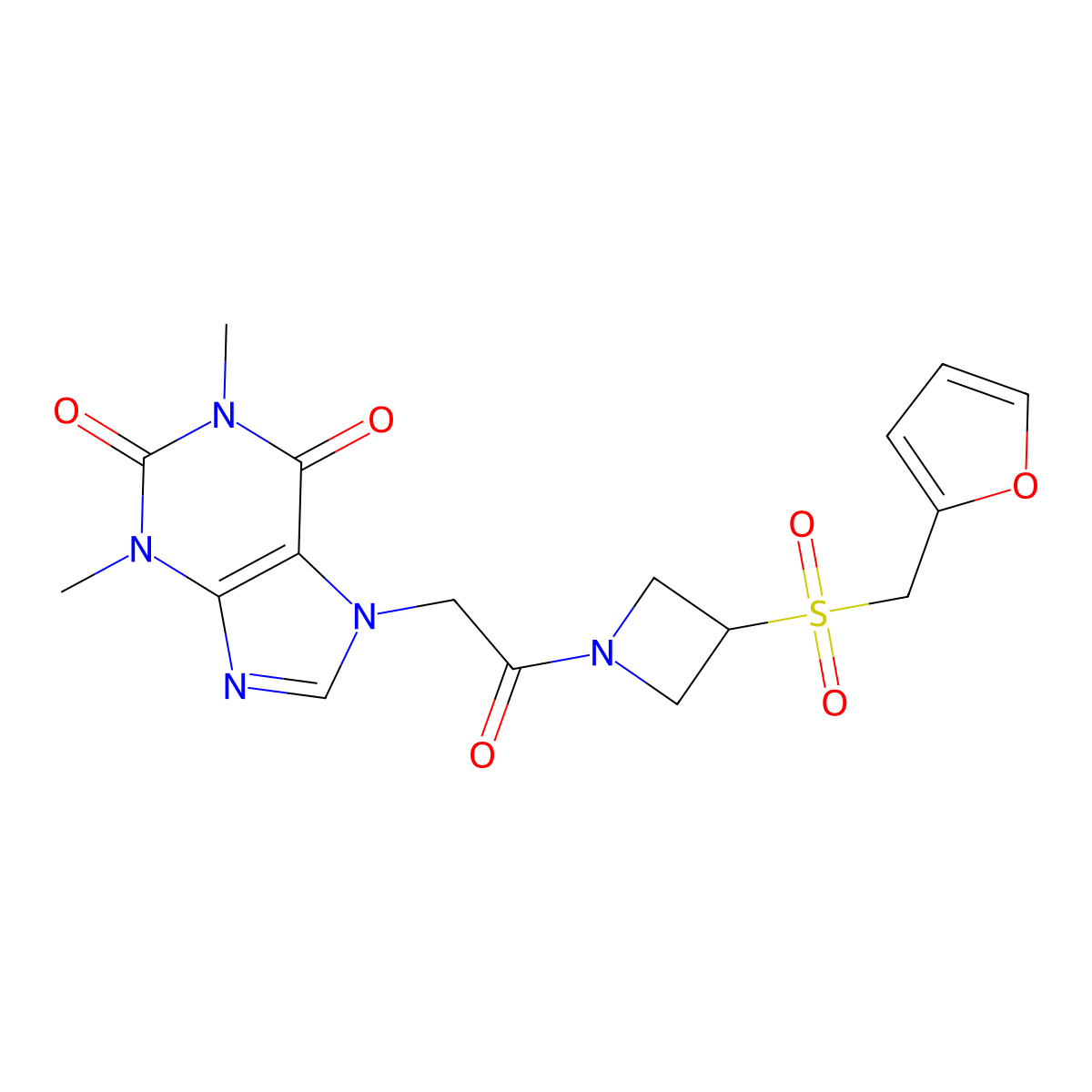 7-(2-(3-((furan-2-ylmethyl)sulfonyl)azetidin-1-yl)-2-oxoethyl)-1,3-dimethyl-1H-purine-2,6(3H,7H)-dione molecular structure, CAS 1797633-65-8