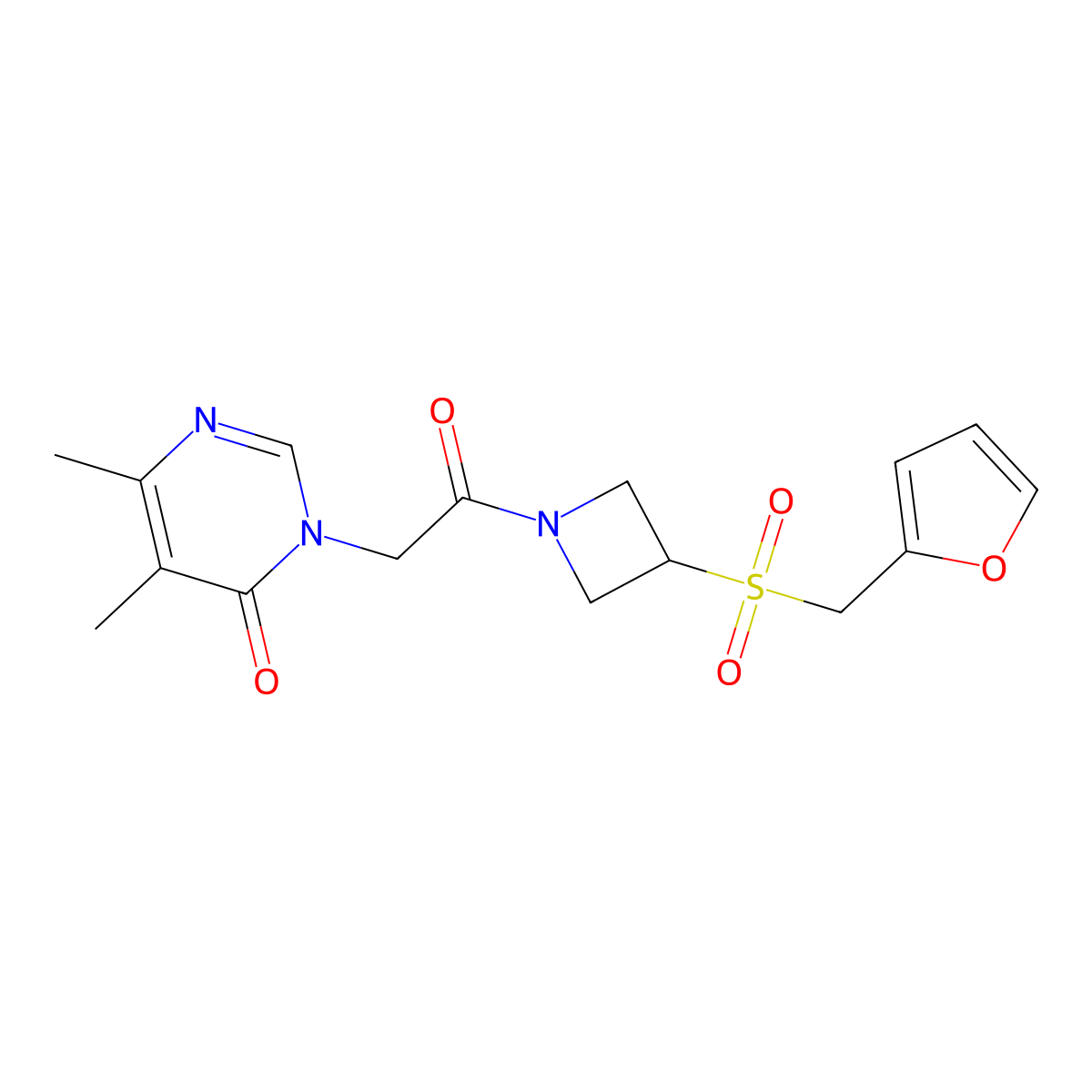 3-(2-(3-((furan-2-ylmethyl)sulfonyl)azetidin-1-yl)-2-oxoethyl)-5,6-dimethylpyrimidin-4(3H)-one molecular structure, CAS 1797633-71-6