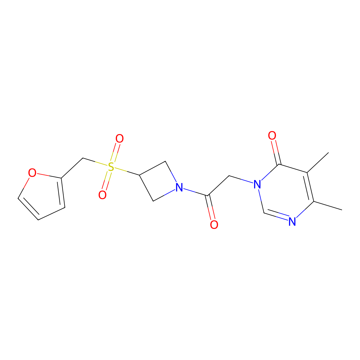 3-(2-(3-((furan-2-ylmethyl)sulfonyl)azetidin-1-yl)-2-oxoethyl)-5,6-dimethylpyrimidin-4(3H)-one molecular structure, CAS 1797633-71-6