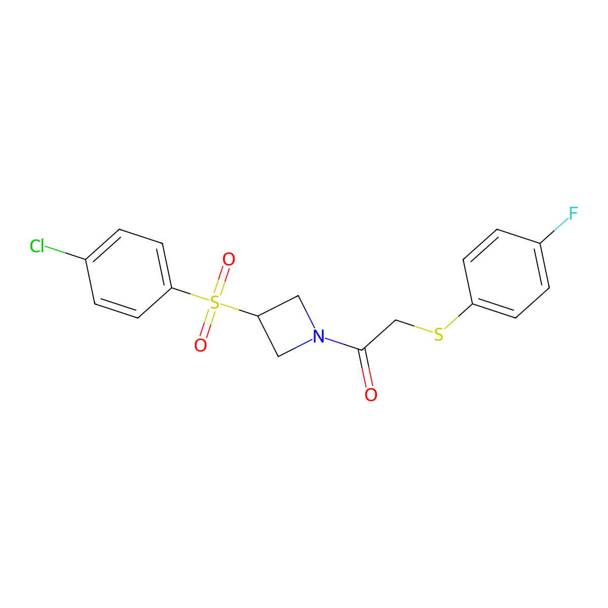 1-(3-((4-Chlorophenyl)sulfonyl)azetidin-1-yl)-2-((4-fluorophenyl)thio)ethanone molecular structure, CAS 1797633-91-0