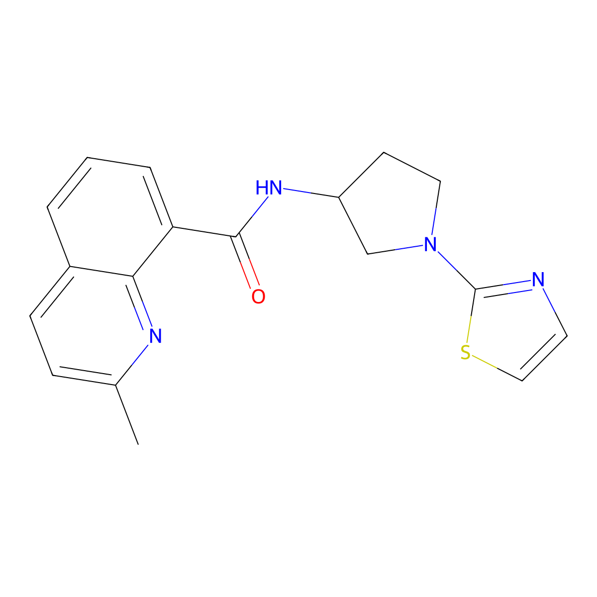 2-methyl-N-(1-(thiazol-2-yl)pyrrolidin-3-yl)quinoline-8-carboxamide molecular structure, CAS 1797636-25-9
