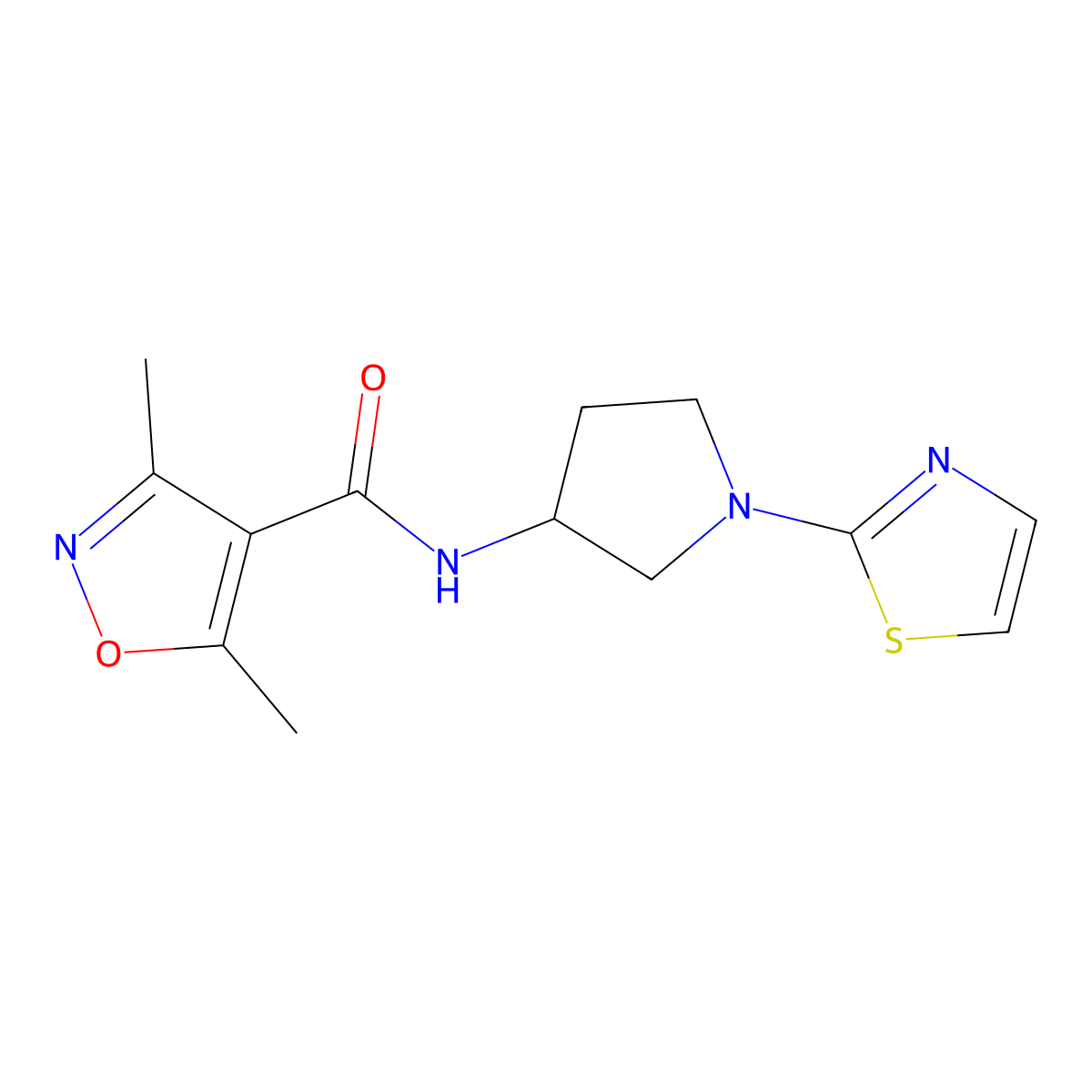 3,5-dimethyl-N-(1-(thiazol-2-yl)pyrrolidin-3-yl)isoxazole-4-carboxamide molecular structure, CAS 1797636-29-3