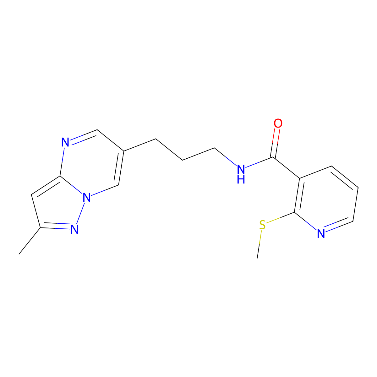 N-(3-(2-methylpyrazolo[1,5-a]pyrimidin-6-yl)propyl)-2-(methylthio)nicotinamide molecular structure, CAS 1797636-40-8