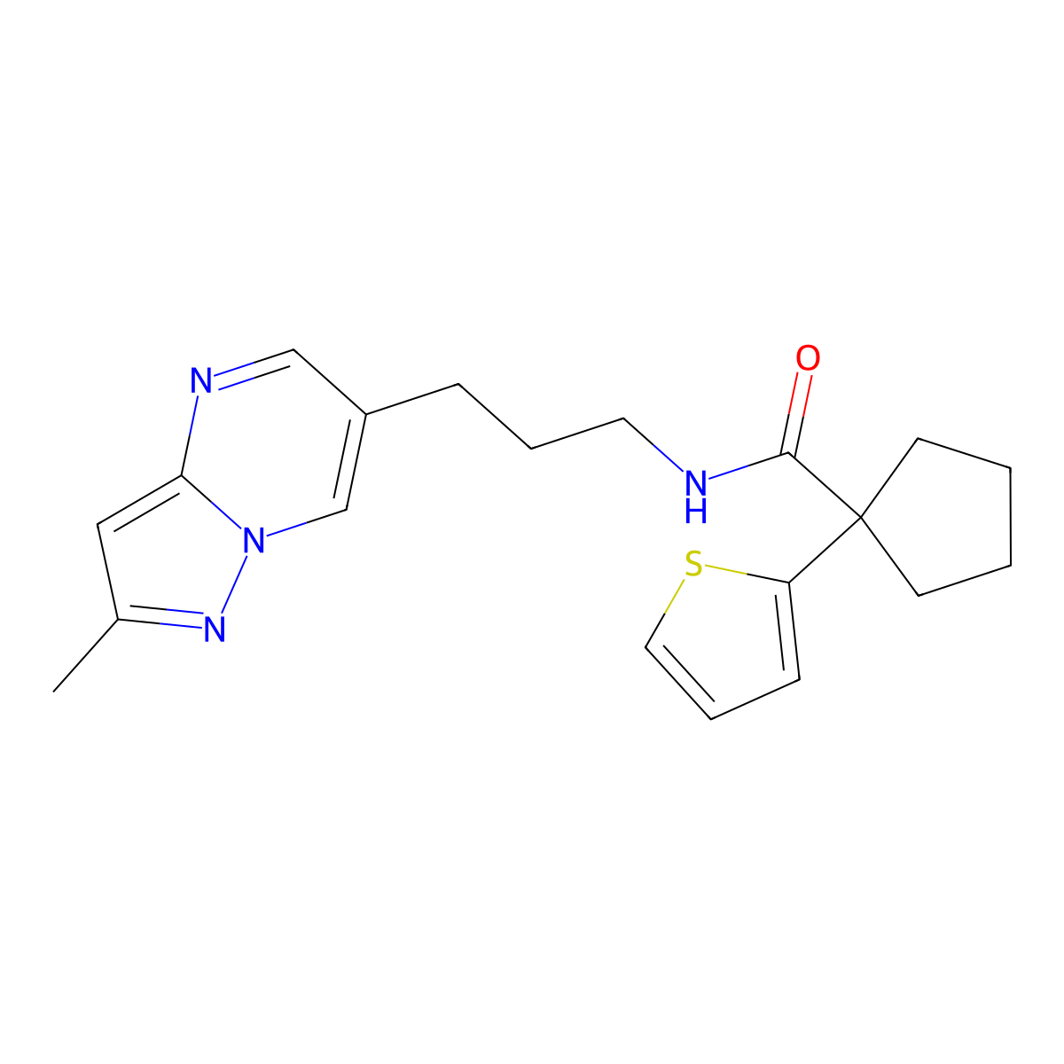 N-(3-(2-methylpyrazolo[1,5-a]pyrimidin-6-yl)propyl)-1-(thiophen-2-yl)cyclopentanecarboxamide molecular structure, CAS 1797636-42-0