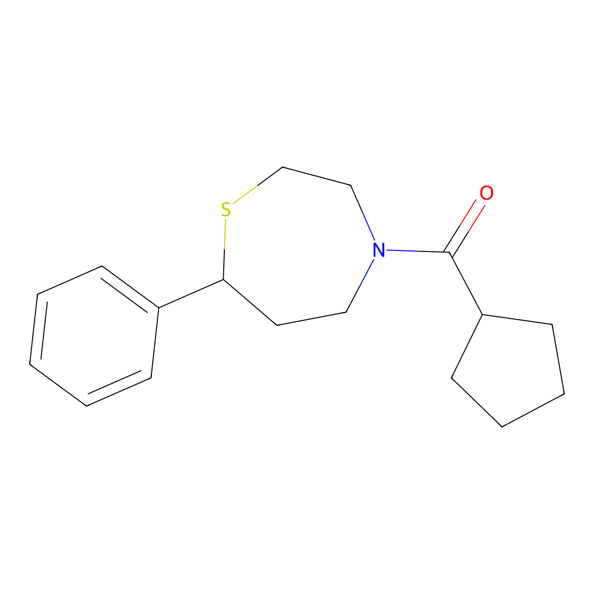 Cyclopentyl(7-phenyl-1,4-thiazepan-4-yl)methanone molecular structure, CAS 1797637-23-0
