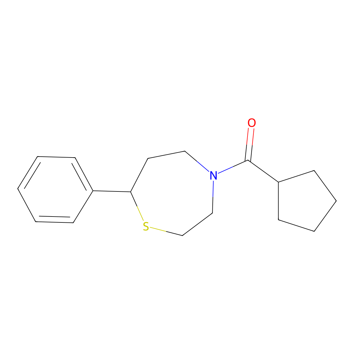 Cyclopentyl(7-phenyl-1,4-thiazepan-4-yl)methanone molecular structure, CAS 1797637-23-0
