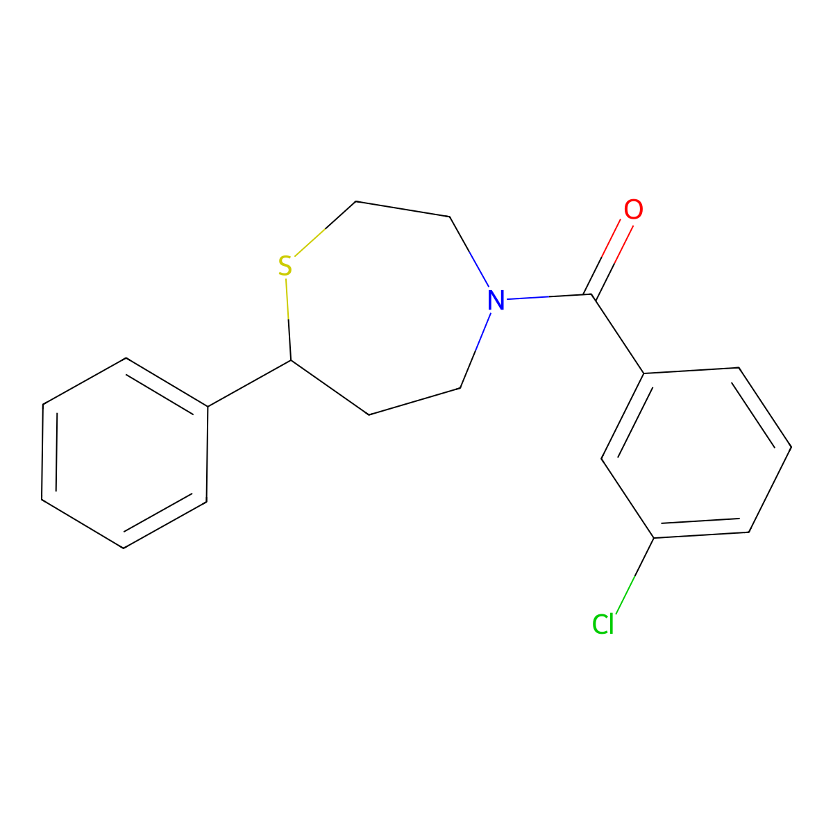 (3-Chlorophenyl)(7-phenyl-1,4-thiazepan-4-yl)methanone molecular structure, CAS 1797637-33-2