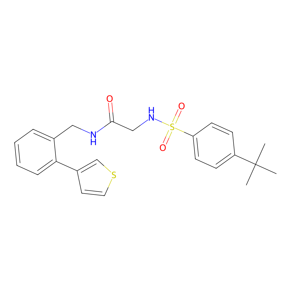 2-(4-Tert-butylbenzenesulfonamido)-N-{[2-(thiophen-3-YL)phenyl]methyl}acetamide molecular structure, CAS 1797637-76-3