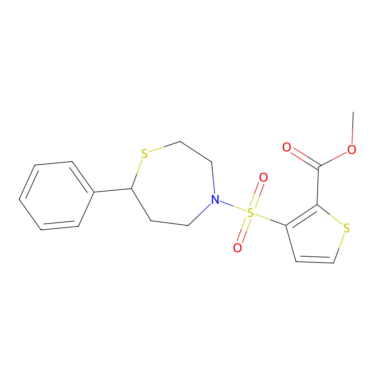 Methyl 3-[(7-phenyl-1,4-thiazepan-4-yl)sulfonyl]thiophene-2-carboxylate molecular structure, CAS 1797637-77-4
