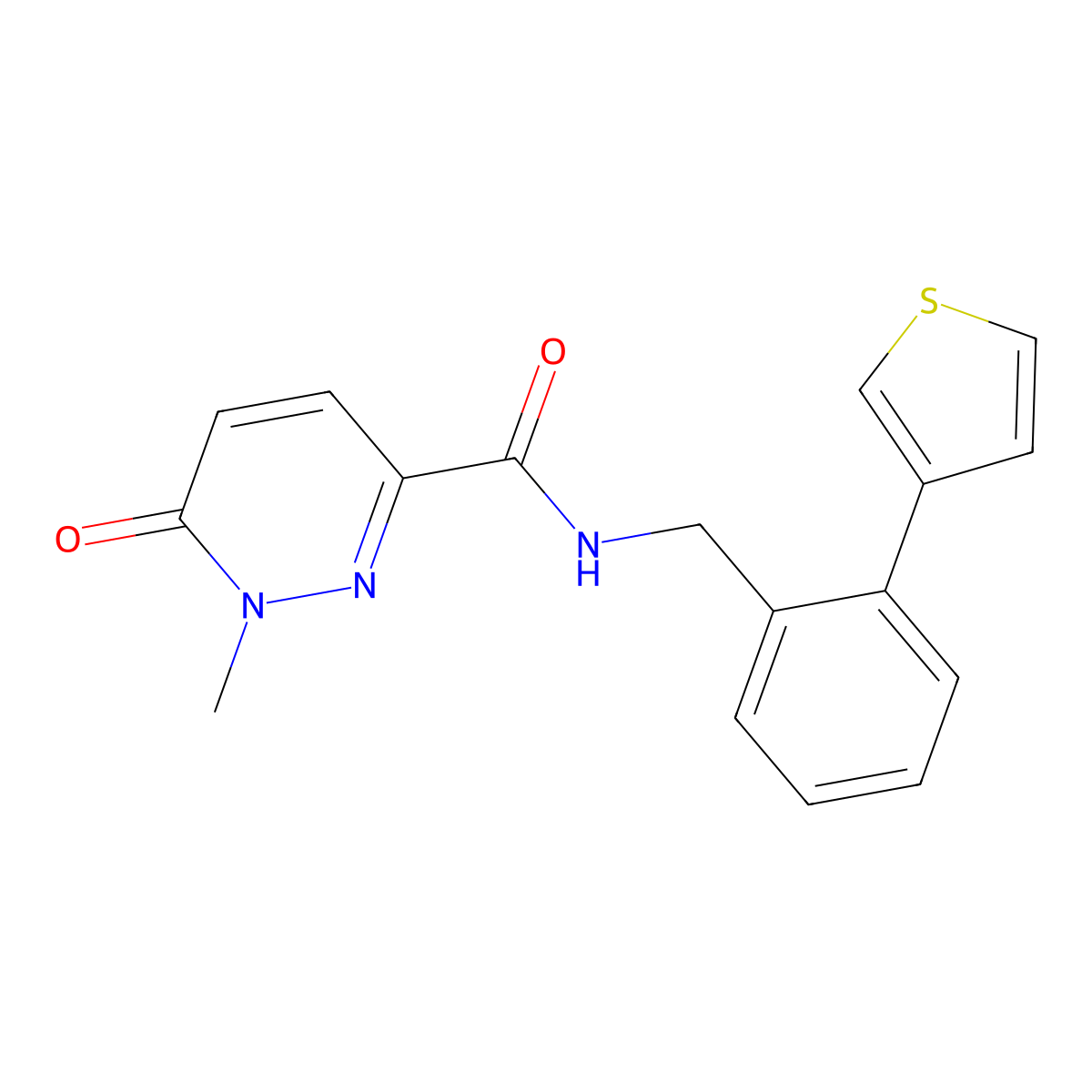 1-methyl-6-oxo-N-(2-(thiophen-3-yl)benzyl)-1,6-dihydropyridazine-3-carboxamide molecular structure, CAS 1797637-97-8